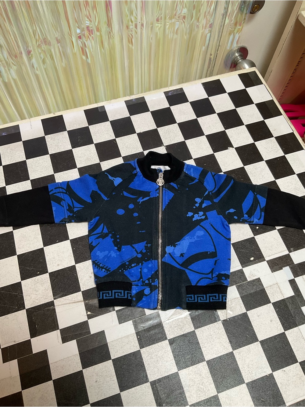 Versace Black and Blue Graphic Zip Jacket